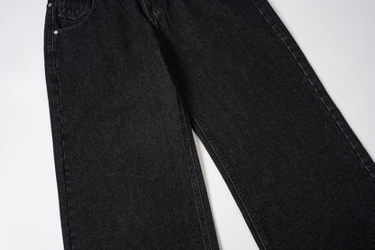 Double Waist Studs Detail Wide Leg Denim Jeans WN28026
