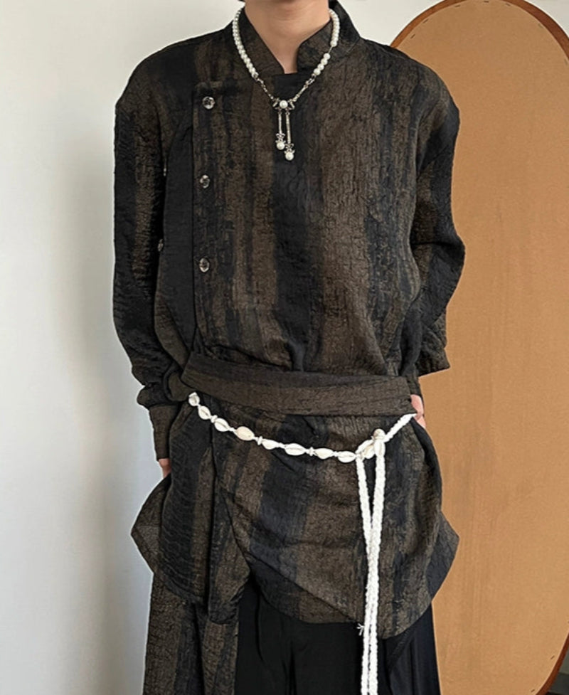 Tie-Dye Pleats Ribbon Long Sleeve Shirt WN19981