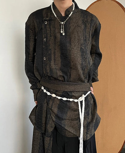 Tie-Dye Pleats Ribbon Long Sleeve Shirt WN19981