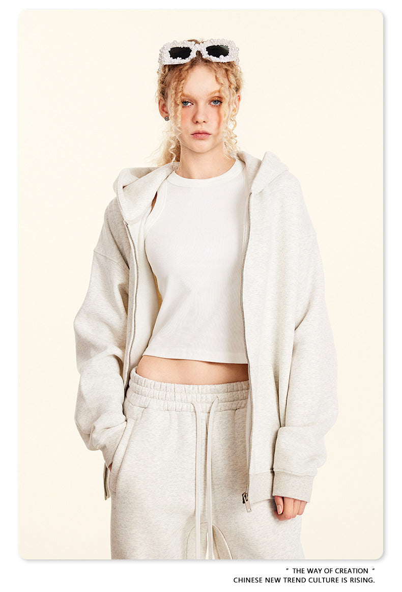 Fleece Lining Oversize Washed Zipper Hoodie WN9943