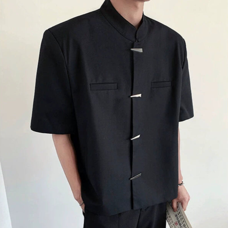 Mandarin Collar Design Short Sleeve Shirt WN19298