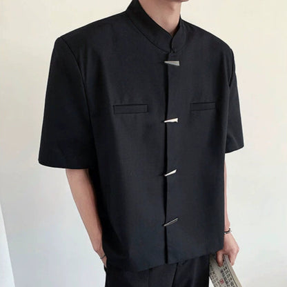 Mandarin Collar Design Short Sleeve Shirt WN19298