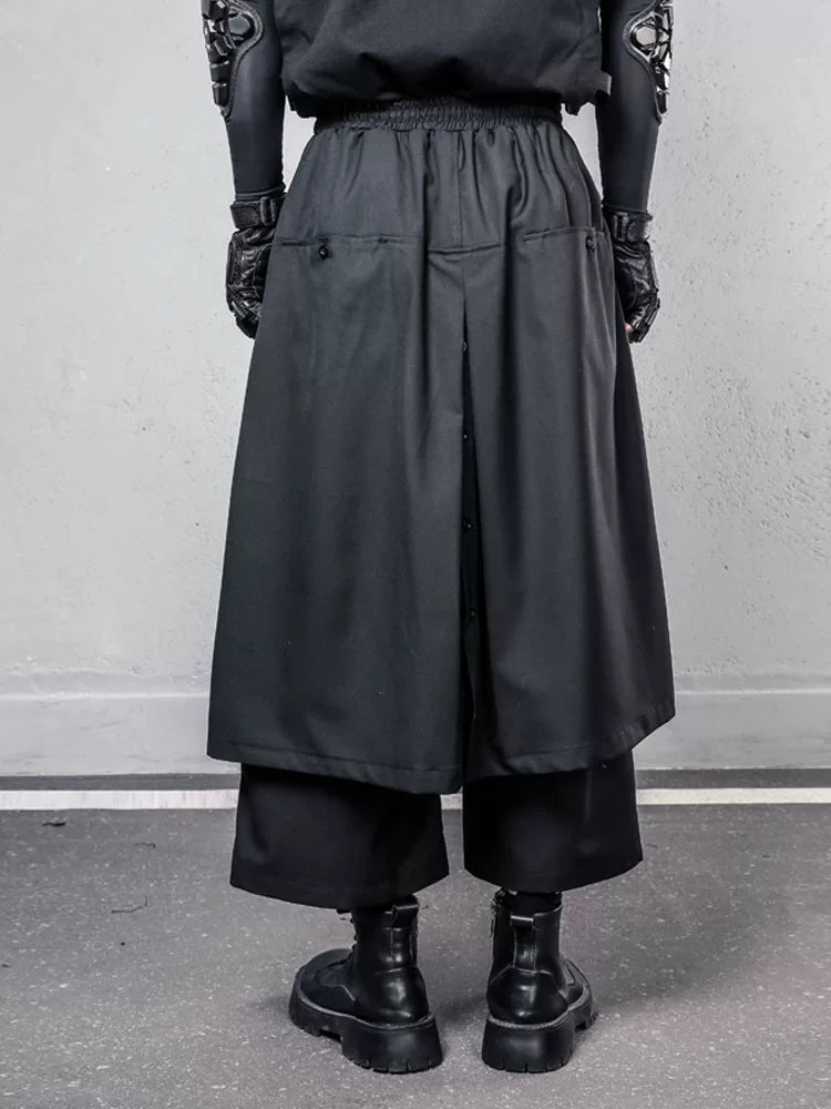 Irregular Fake Layered Ribbon Strap Cropped Wide Leg Pants WN22497