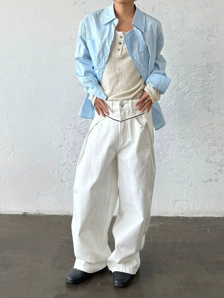 Minimalist Design Double Placket Layered Button Long Sleeve Shirt WN20006