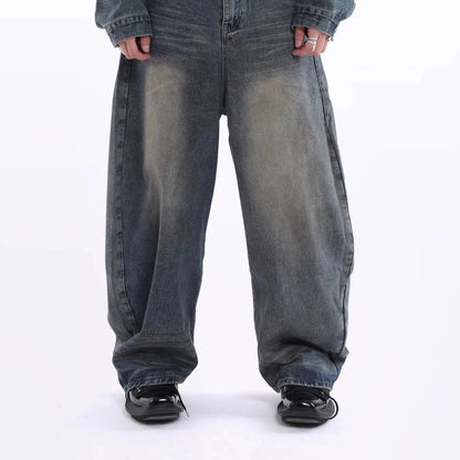 Patchwork Design Oversize Denim Jacket & Wide Leg Denim Jeans Setup WN20639