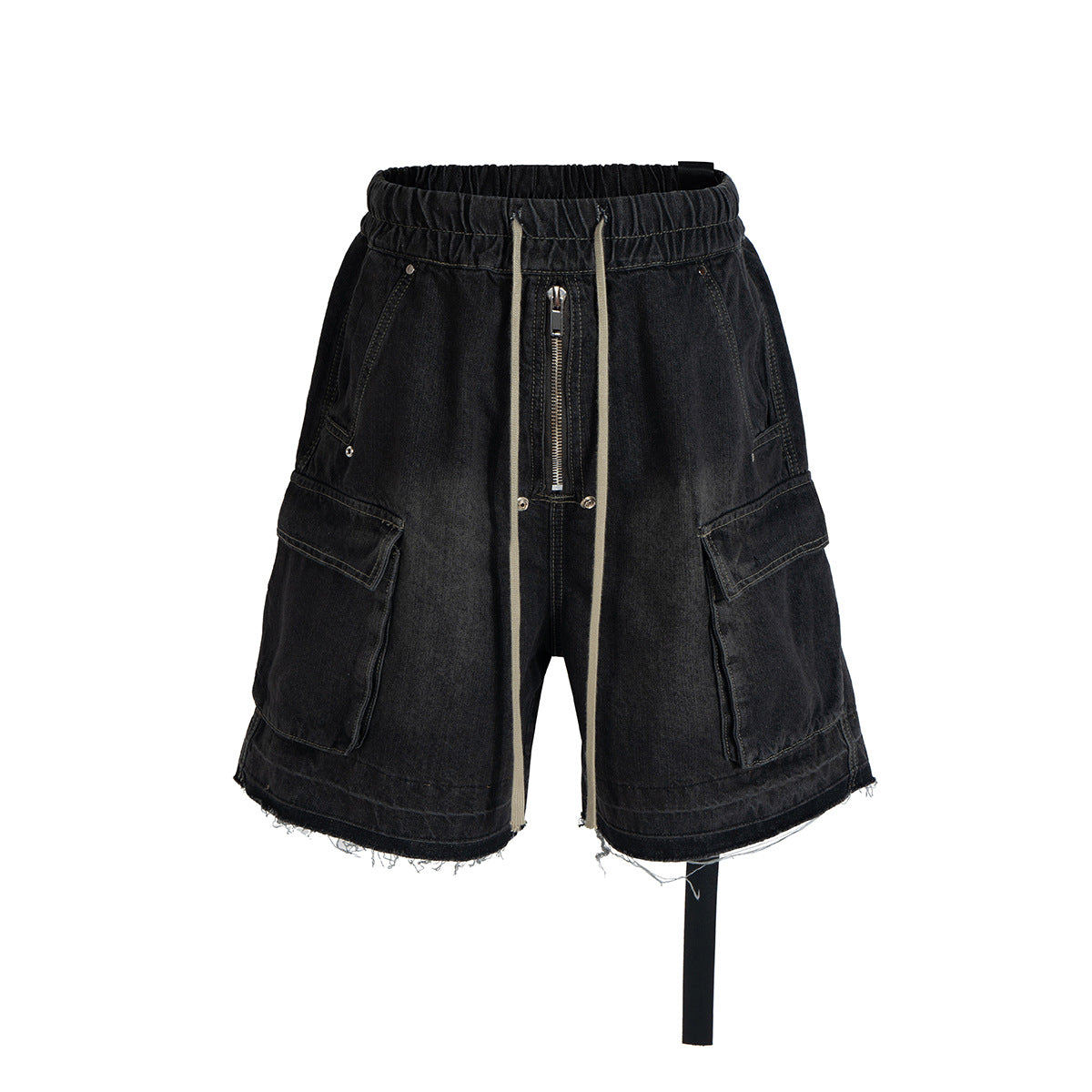 Drawstring Cargo Damage Denim Half Jeans WN25525
