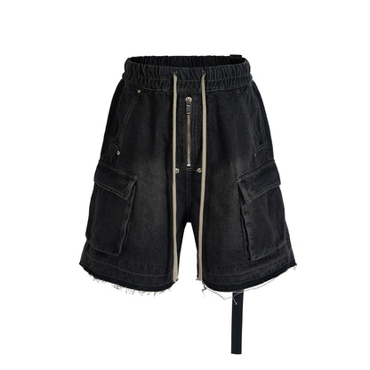 Drawstring Cargo Damage Denim Half Jeans WN25525