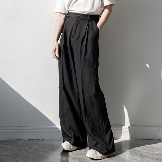 Patch Detail Draped Straight Trousers WN23845