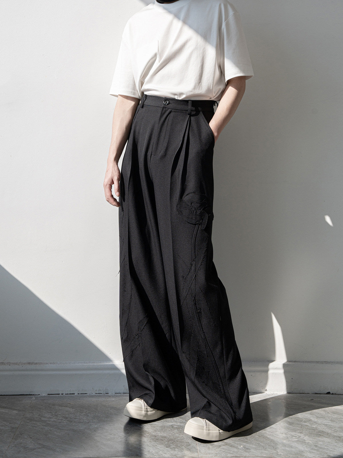 Patch Detail Draped Straight Trousers WN23845