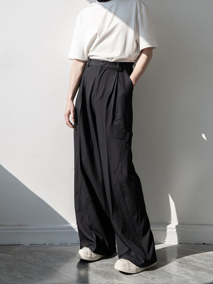 Patch Detail Draped Straight Trousers WN23845