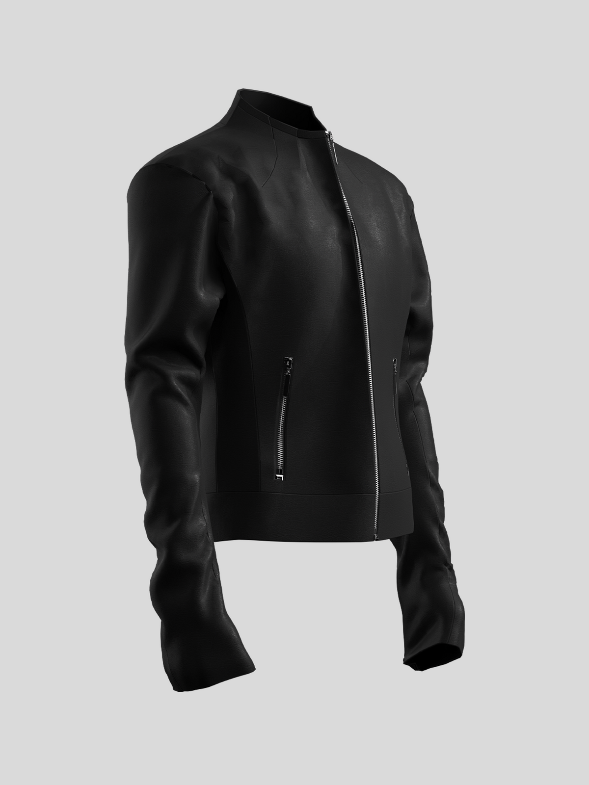Matte Stand Neck Zipper PU Leather Jacket WN27124
