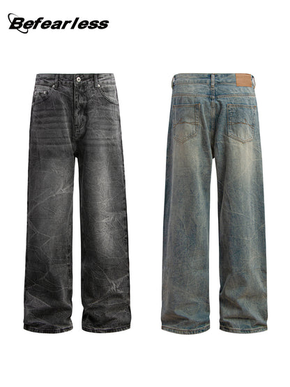 Washed Crinkle Wide Leg Denim Jeans WN26257