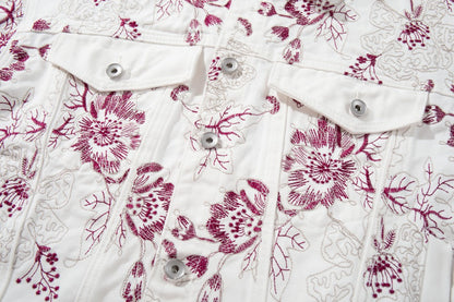 Floral Embroidery Washed Denim Jacket WN28064