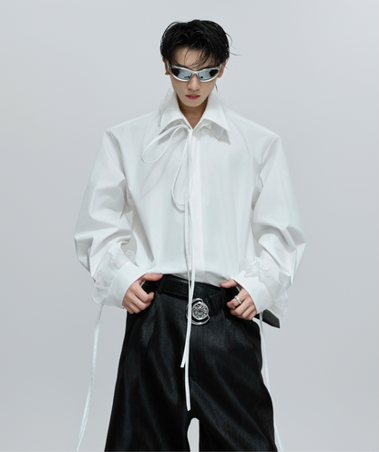 Detachable Ribbon Lace Shoulder-Pad Long Sleeve Shirt WN21713