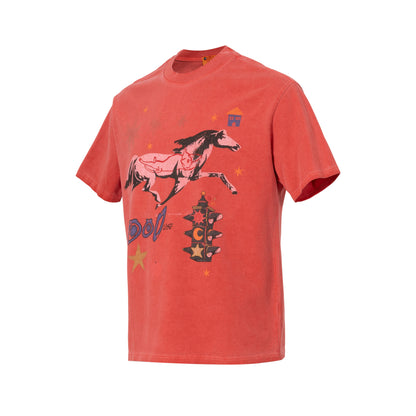 Washed Horse Print Oversize Short Sleeve T-Shirt WN25880