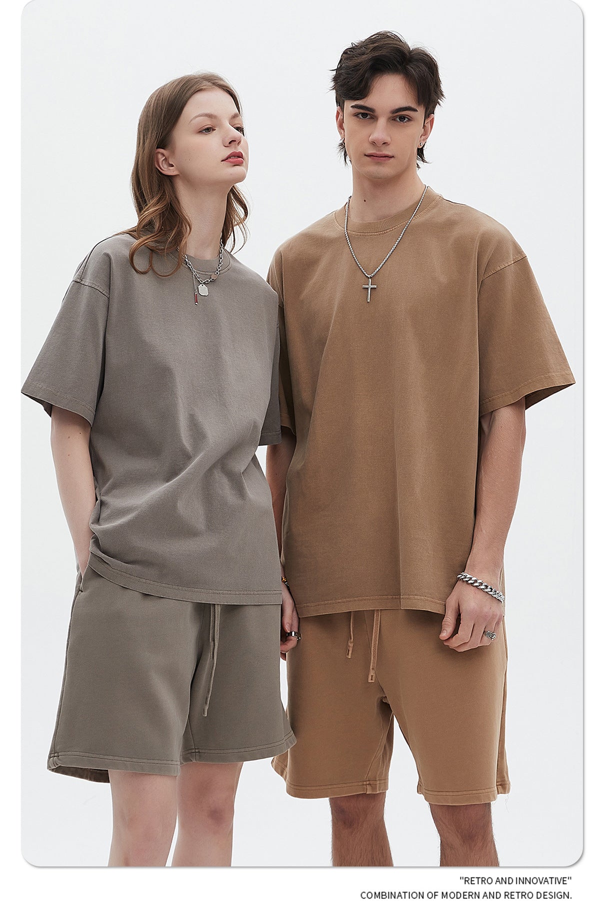 Oversize Washed Short-sleeve-T-shirt & Washed Short Sweatpants Setup WN6633-K