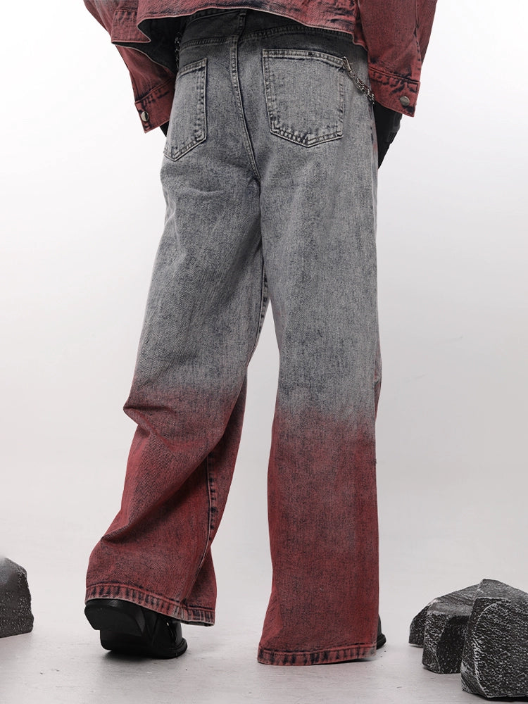 Gradient Zipper Design Wide Leg Denim Jeans WN18668