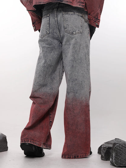 Gradient Zipper Design Wide Leg Denim Jeans WN18668