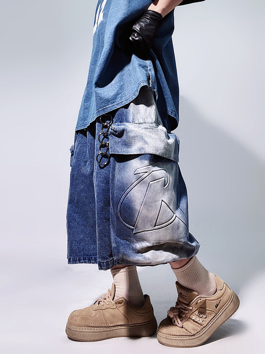 Denim Multi Pocket Wide Leg Cropped Denim Jeans WN24004