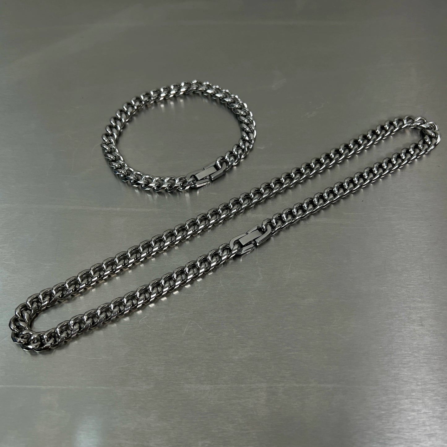 Cuban Chain Titanium Steel Necklace & Bracelet WN19249