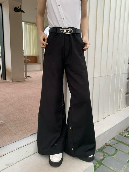 Metal Button Design Wide Leg Trousers WN19723