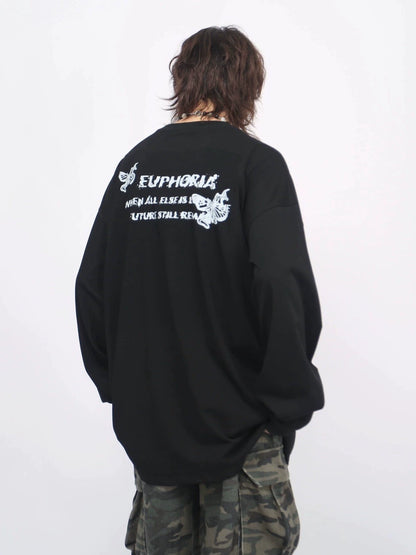 Graffiti Print Oversize Long Sleeve T-shirt WN8404