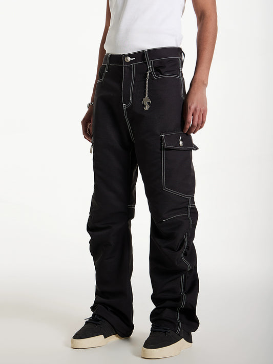 Pleated Contrast Stitch Pendant Cargo Pants WN11955