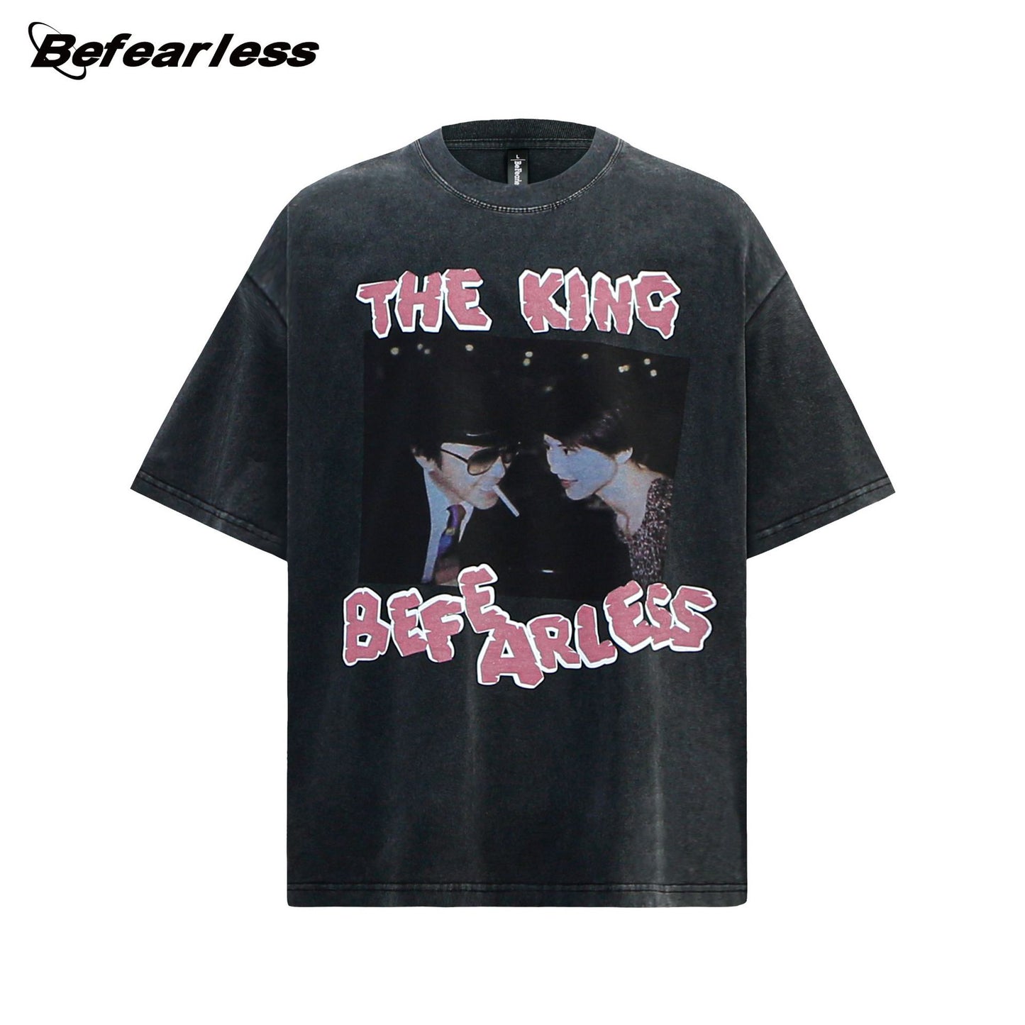 Washed Movie Parody Print Oversize Short Sleeve T-Shirt WN26399