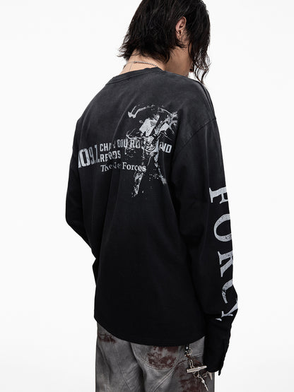 Hole Washed Stain Button-Cuff Long Sleeve T-Shirt WN27302