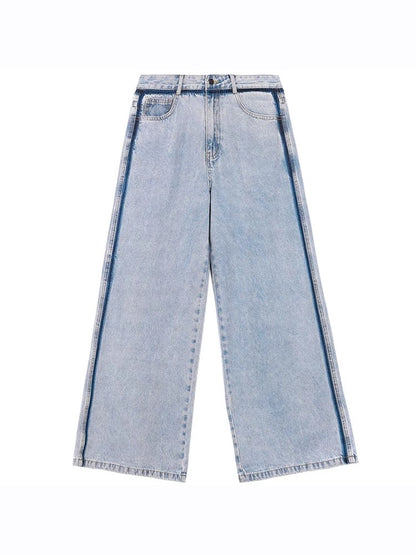 Damage Short Sleeve Denim Jacket & Wide-Leg Straight Denim Jeans Setup WN6905