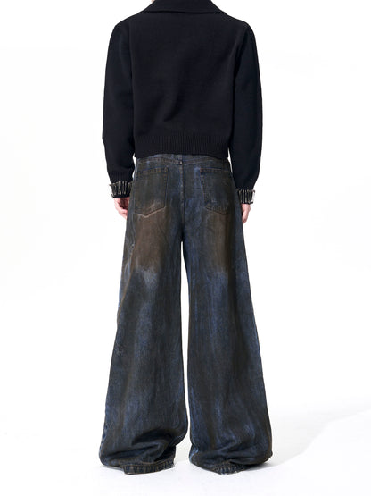 Dyed Damage Wide Leg Denim Jeans WN21843