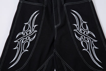 Embroidery Wide Leg Denim Jeans WN14131