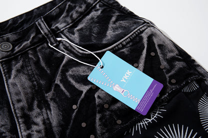 Multi-Print Wide Leg Denim Jeans WN23093