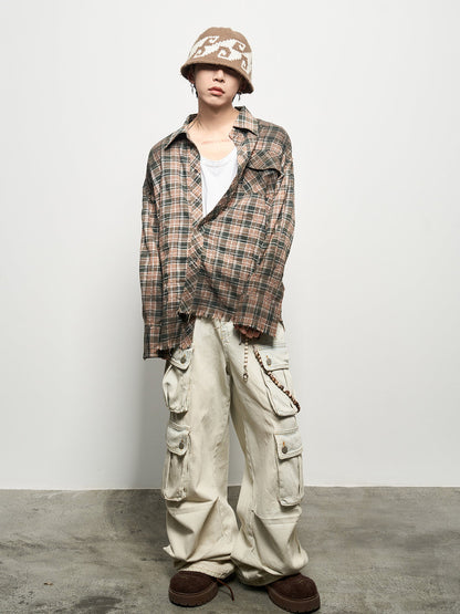 Wash Gradient Brushed Oversize Long Sleeve Shirt WN22944