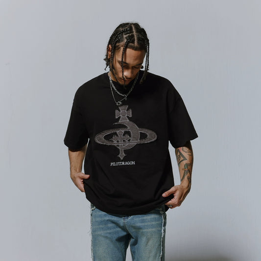 Embroidery Patch Design Oversize Short Sleeve T-Shirt WN17489