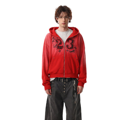 Gradient Number Print Zipper Hoodie WN25524