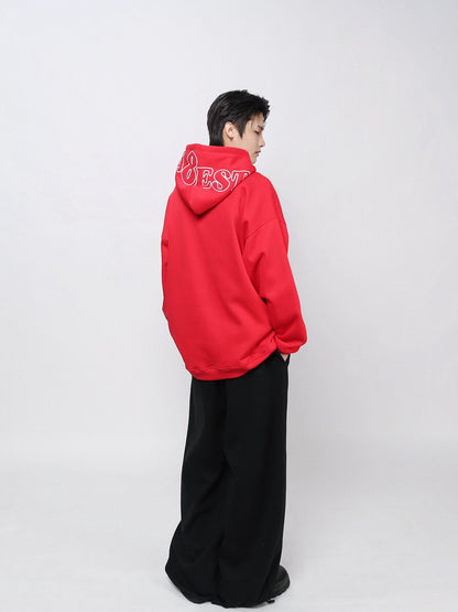 Contrast Letter Embroidery Fleece Hoodie WN24466