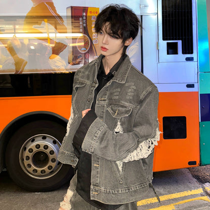 Damage Wash Heavyweight Denim Jacket & Wide Leg Denim Jeans Setup WN20734