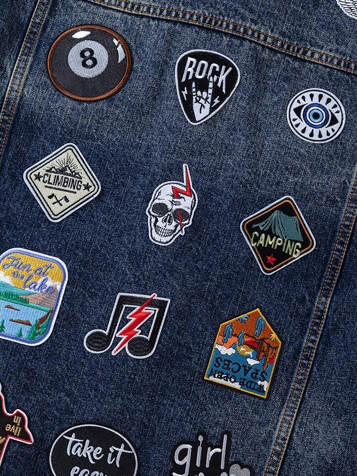 Multi Patch Applique Washed Denim Jacket WN24057