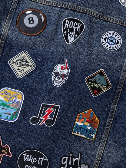 Multi Patch Applique Washed Denim Jacket WN24057