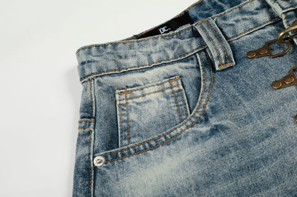 Washed Whisker Curved Denim Jeans WN25970