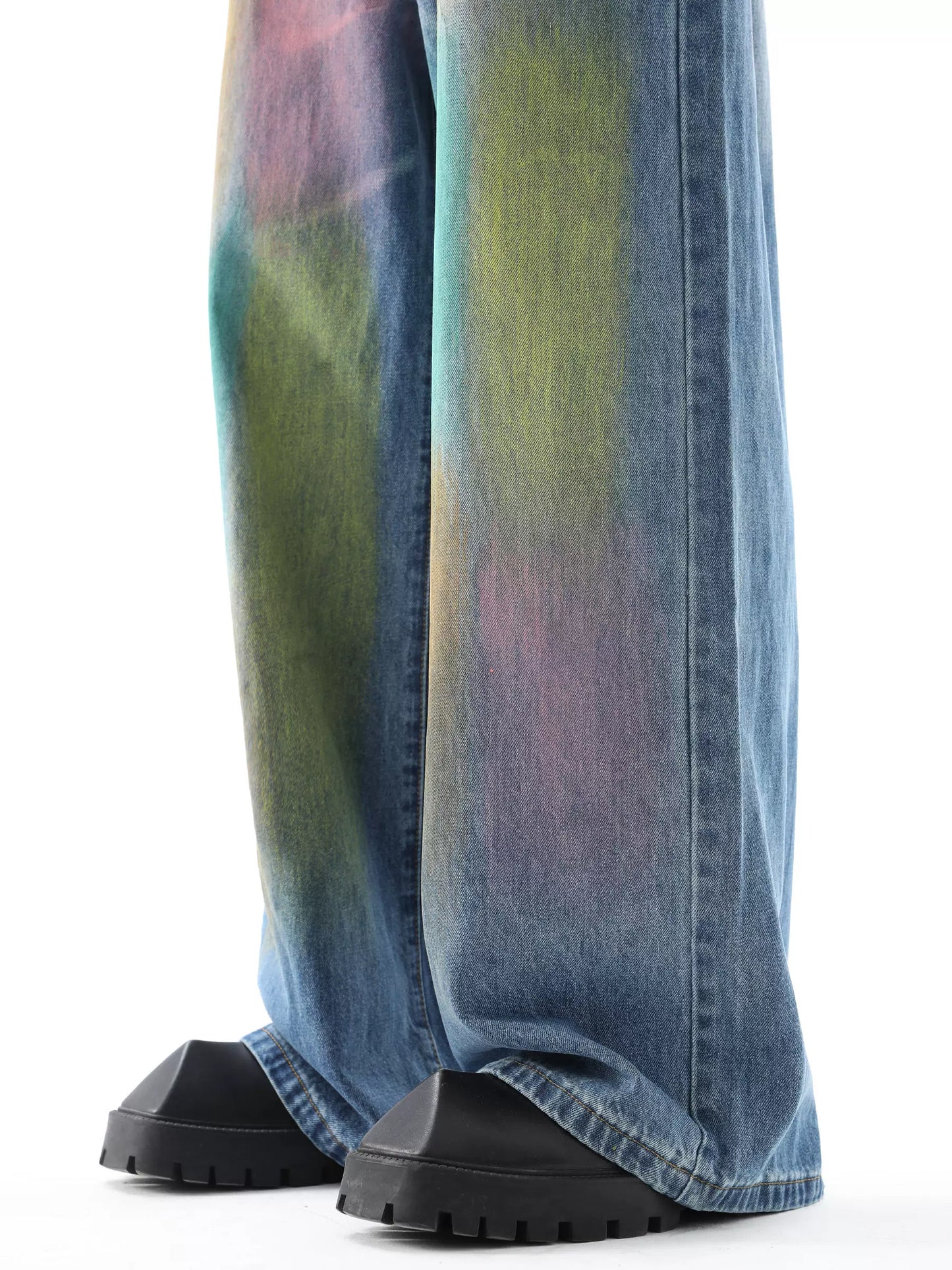 Graffiti Gradient Wide-Leg Straight Denim Jeans WN10375