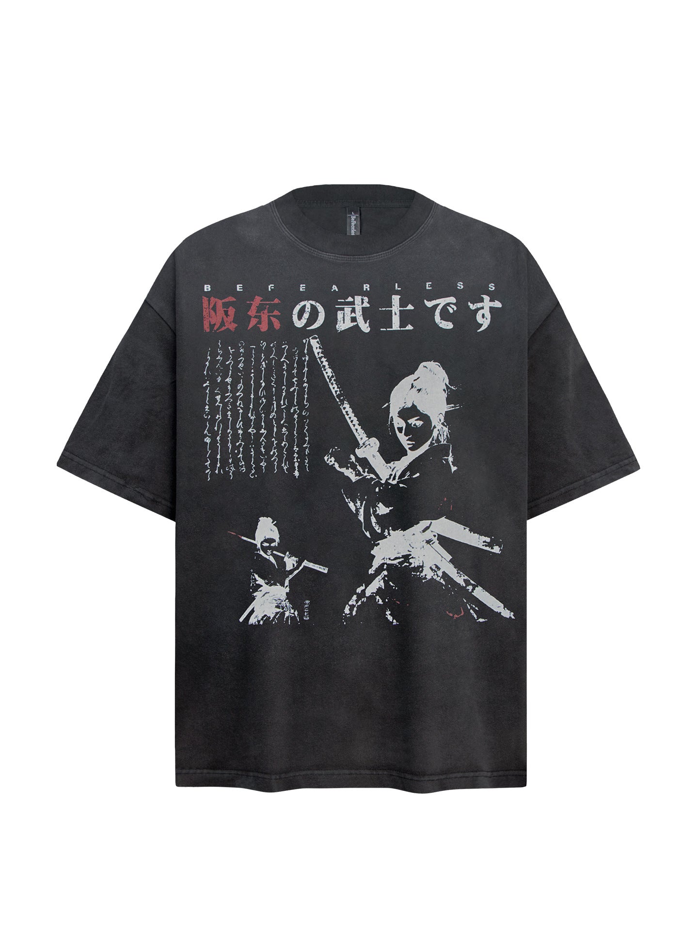 Washed Samurai Print Oversize Short Sleeve T-Shirt WN26400