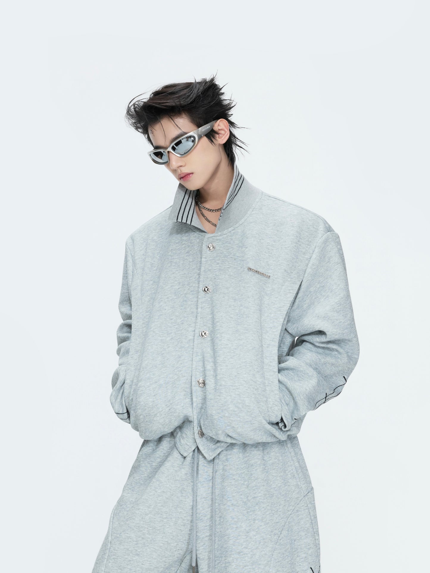 Musical Note Embroidery Boxy Lapel Jacket & Drawstring Wide Leg Pants Setup WN26979