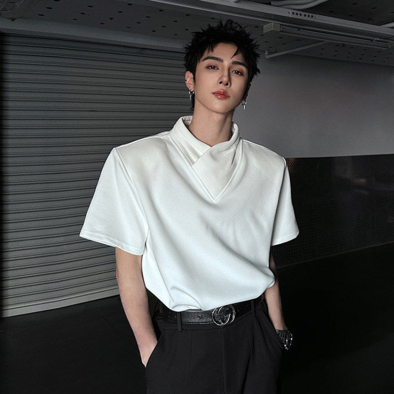 Cross Drape Collar Short Sleeve T-Shirt WN25050