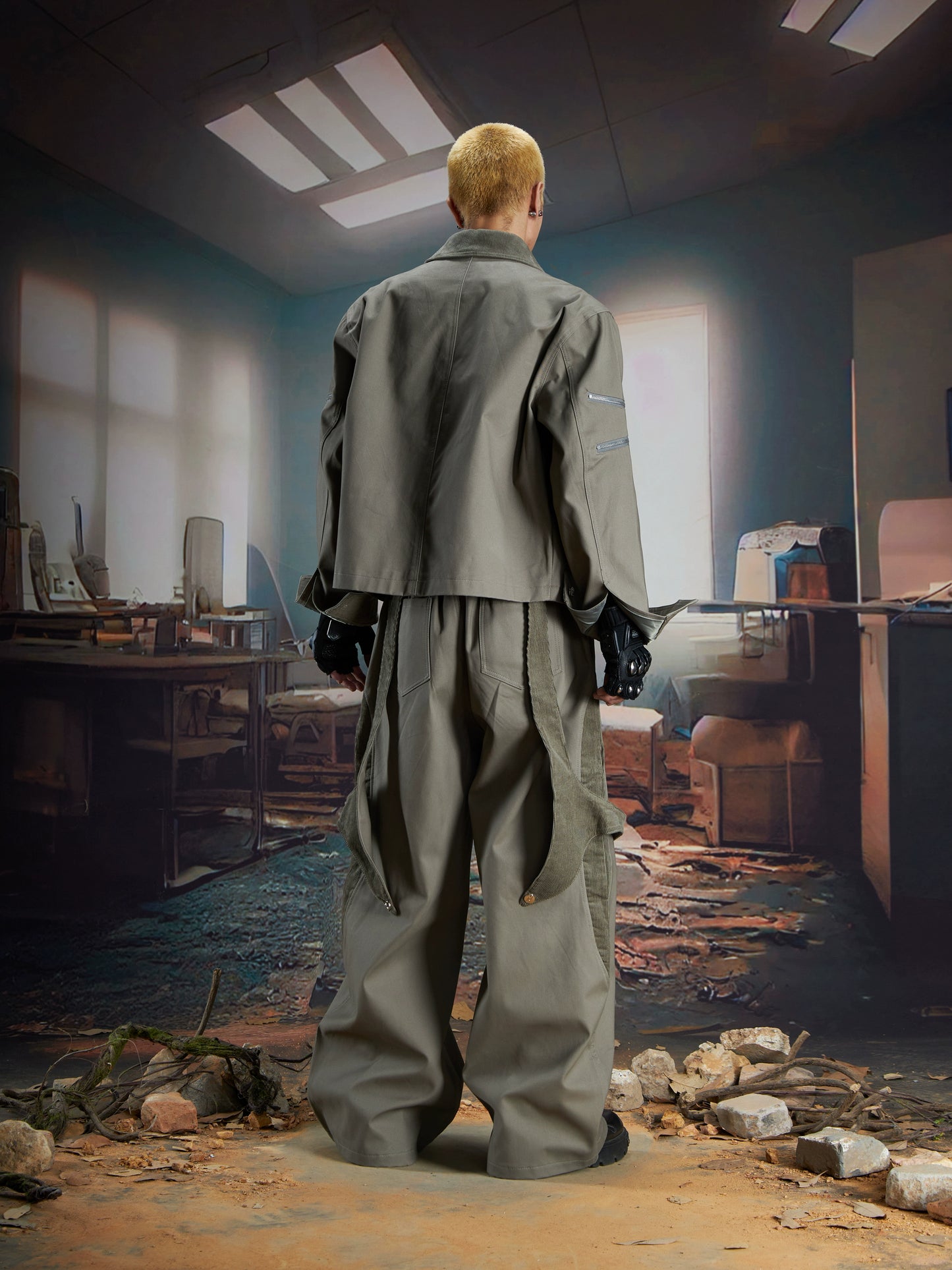 Detachable Patchwork Corduroy Wide Leg Pants WN21368