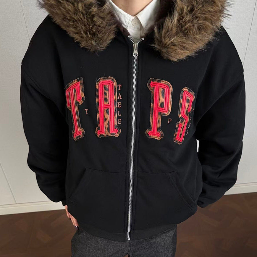 Patch Embroidery Fleece Lining Zipper Hoodie WN21933