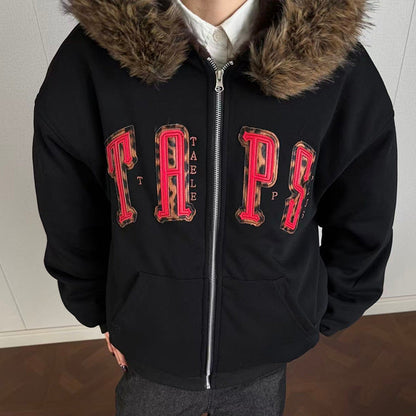 Patch Embroidery Fleece Lining Zipper Hoodie WN21933