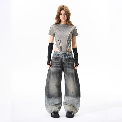 Paint Print Wide Leg Denim Jeans WN23101
