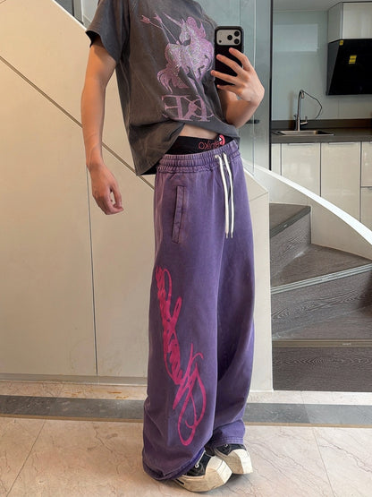 Wide Leg Drawstring Logo Print Sweatpants WN27187